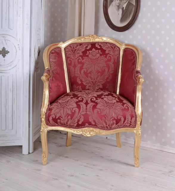 Fauteuil Baroque Royal Rouge Français Bergère Chaise à Accoudoirs Antique