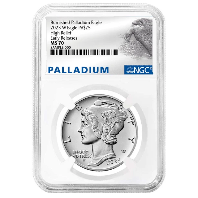 2023-W Burnished $25 American Palladium Eagle NGC MS70 ER Palladium Label