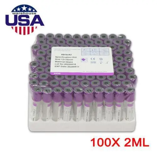 100pcs EDTA Lab Vacuum Blood Collection Tubes - 2mL Reliable Storage