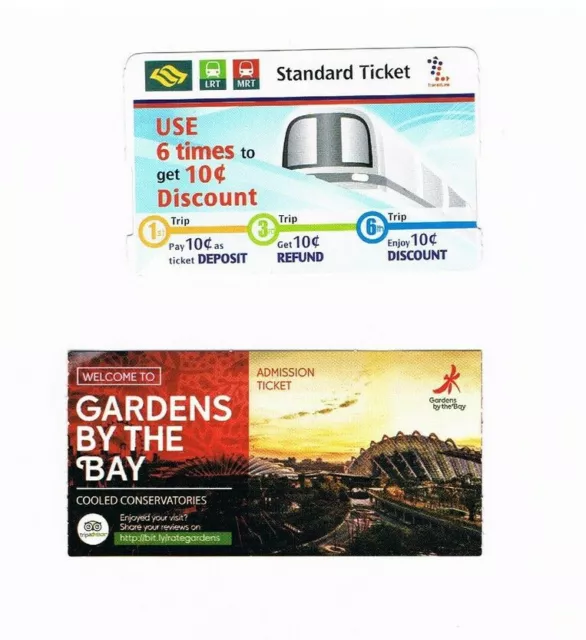 2 Fahrscheine/Tickets aus Singapur:1x Verkehrsbetriebe +1x Gardens By The Bay(r)