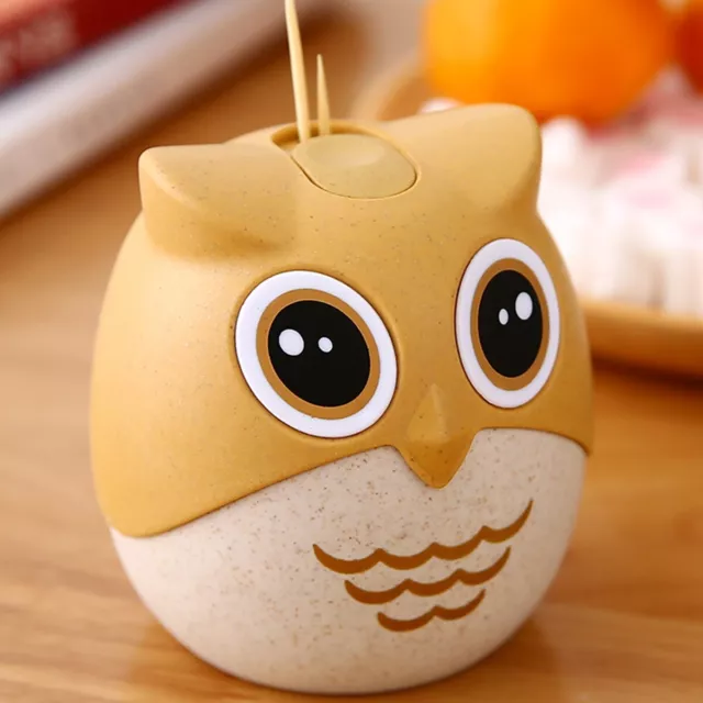 Cartoon Owl Toothpick Cotton Swab Holder Tooth Pick Dispenser Wheat Straw Decor