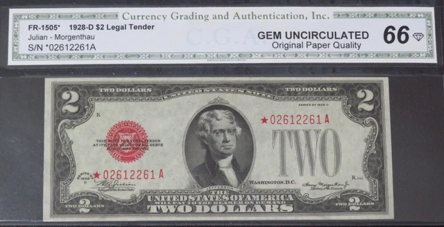 $2 1928D Legal Tender Note Star Note. FR. 1505*. GEM Uncirculated