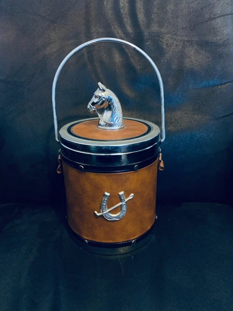 Seau à glace cheval simili cuir champagne équestre 16cm
