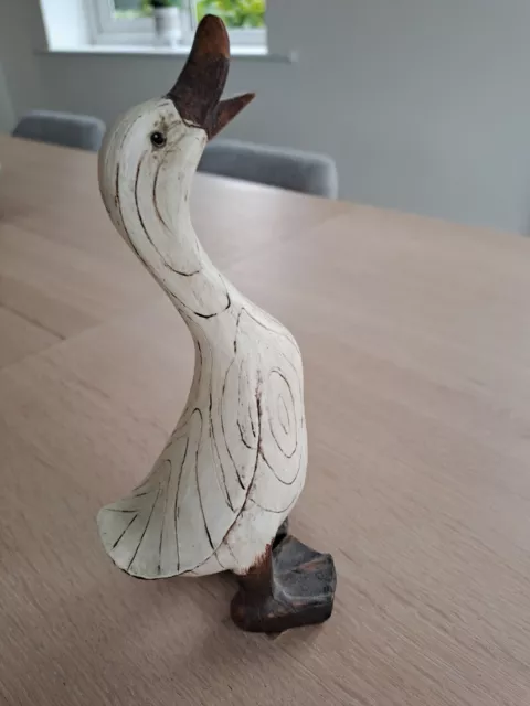 Cute cream and brown wooden duck, 23 cm tall