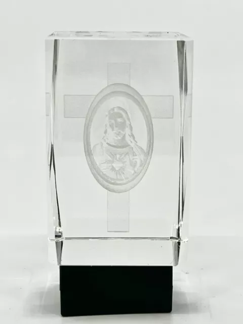 Crystal Jesus Statue w Cross Paperweight Free Standing