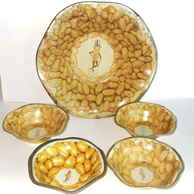 Vintage Planters Peanuts Tin Mr Peanut Nut Bowls Set of 5