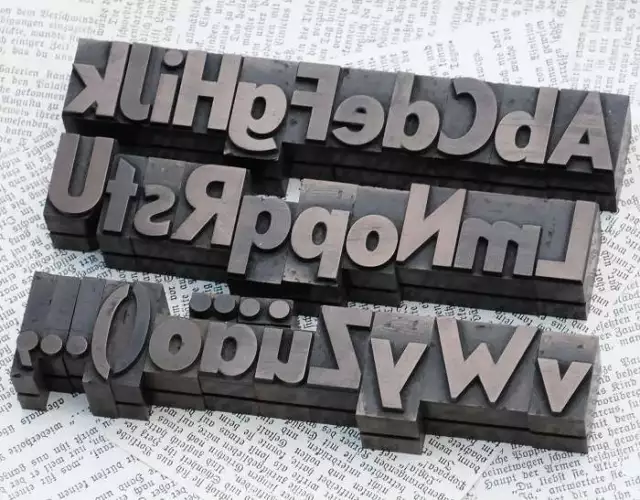 A-Z letterpress printing blocks type vintage printer letter typography antique!~