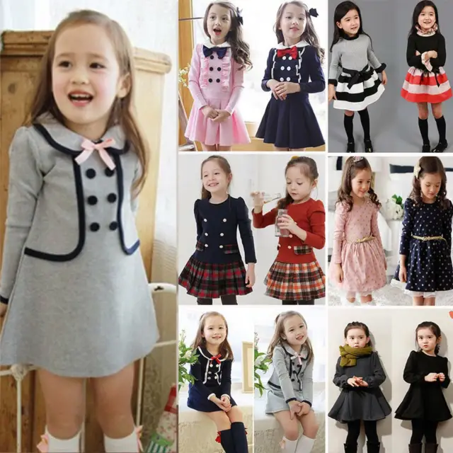Toddler Baby Girls Kids Winter Long Sleeve Princess Dress Party Outfits Casual 2