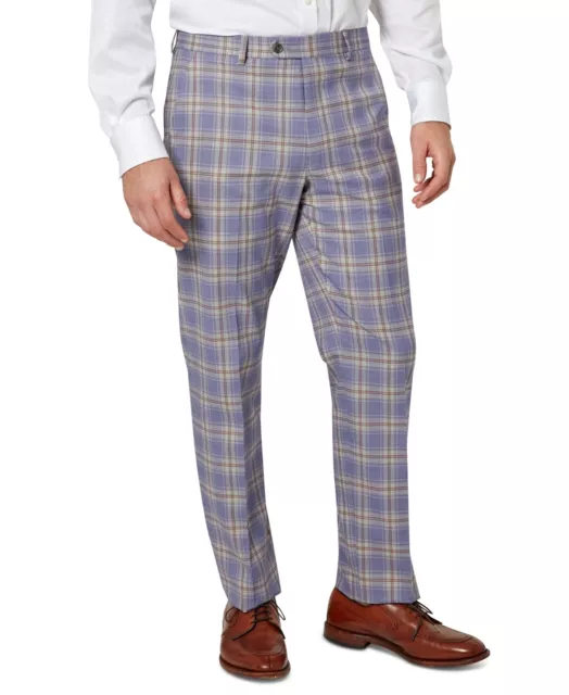 Sean John Mens Classic Fit Plaid Suit Pants Purple 36 x 34