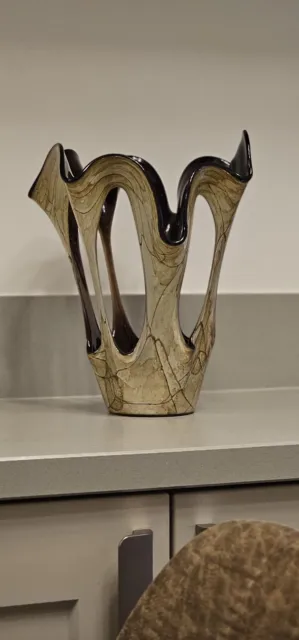 MACOCHA Poland Hand Blown Glass Vase Modern Design Brown Ivory