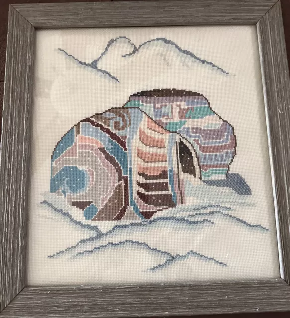 Wood Framed Needlepoint Art Southwestern SW Native American Pottery Vases 14”