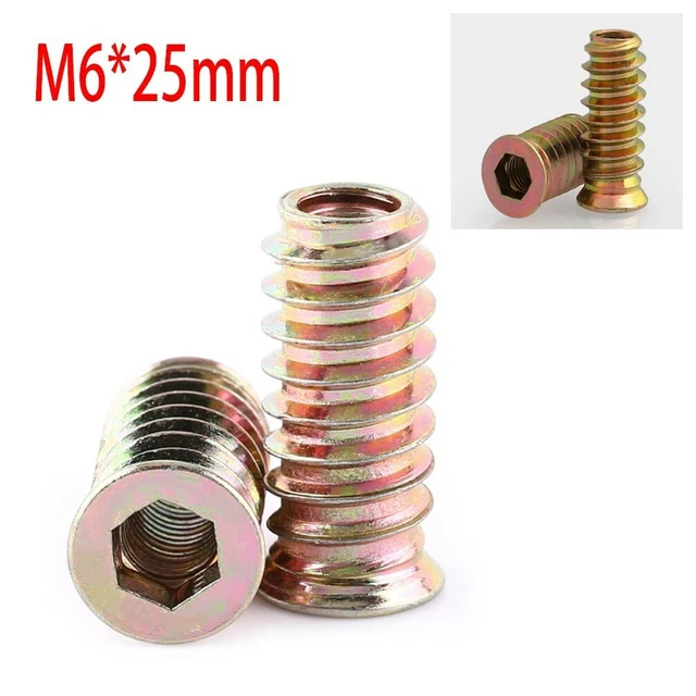 20pcs M6 Hexagonal Lecteur Écrou Zinc Plaqué Acier Meubles Bois Insert Noix 25mm