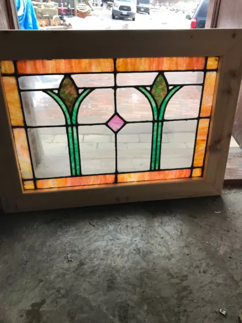 Sg 3204 Antique Stained Glass Transom Window 21 x 29