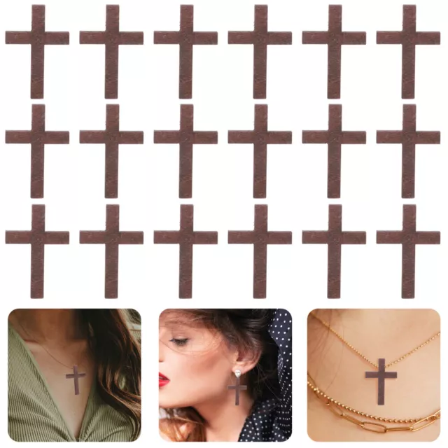 70 Pcs Wooden Cross Charm Punk Long Necklace Pendant Jewelry Fashion