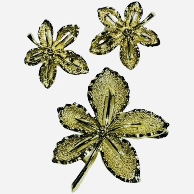 Vintage Sarah Coventry Gold Tone Leaf Brooch & Clip On Women’s Earrings Set