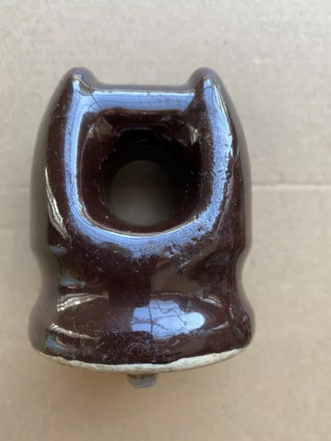 (Vintage)Brown Glazed Ceramic Power Line High Voltage Insulator Nice If Mounted