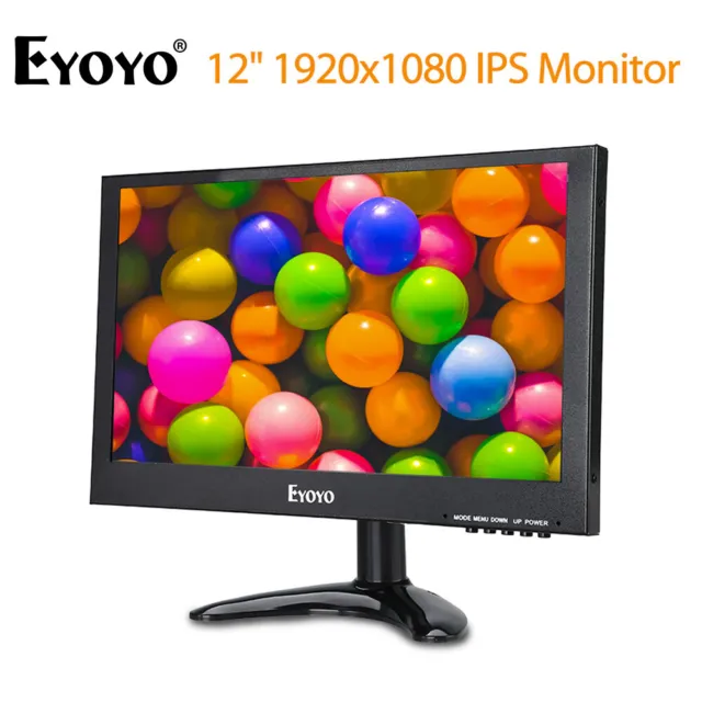 EYOYO 12'' HD IPS Monitor 1920x1080 Display Scree Metal Housing with Speakers