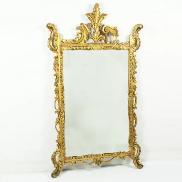 Specchiera specchio antico dorato grande con cornice in legno e oro cimasa retrò