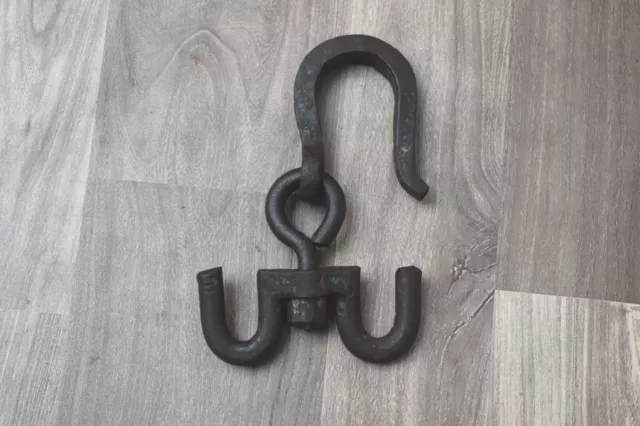 Vtg Wrought Iron Swivel Double Hook Meat Hanging Butchers beam Hook barn decor