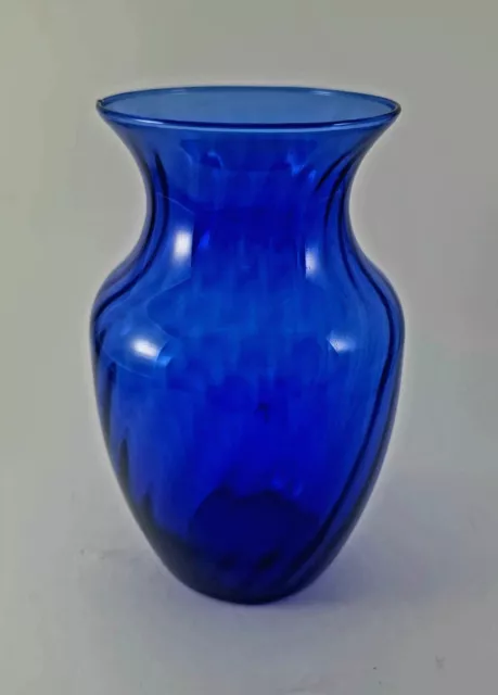 Large Cobalt Blue Vase Indiana Glass 9" tall Swirled glass 17.5" Round Beautiful