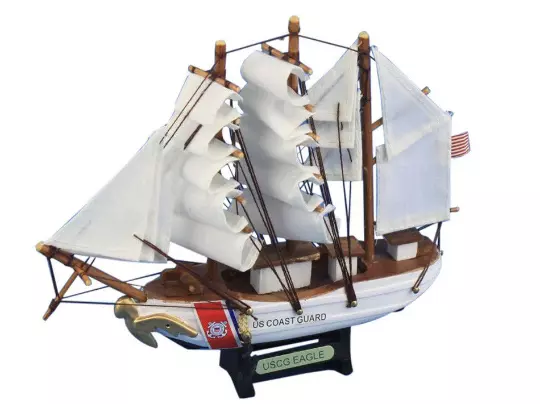 Wooden United States Coast Guard USCG Eagle Model Ship 7"