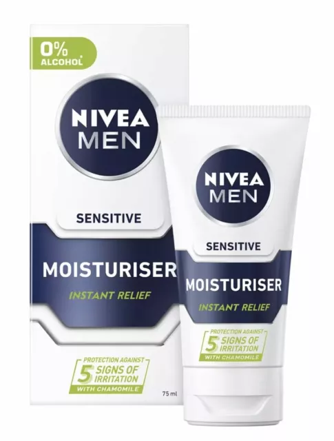 2 x Nivea Men Sensitive Face Moisturiser Relief Shave Skin Protection 75ml