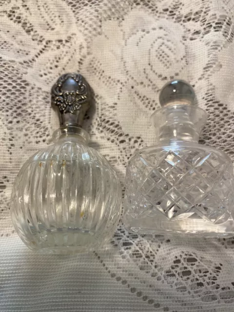 VINTAGE Clear Glass Perfume Bottles With Stoppers Lot Of 2 Small Empty