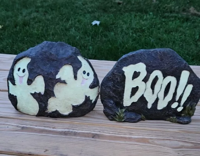 Vintage Spooky Hollow Halloween Ghostly Boo  Landscape Stones Imitation Stone