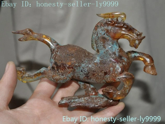 5"Old China Glass Carved sacrifice wealth Fengshui steed horse Beast statue