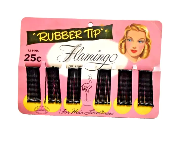 Vintage Flamingo Rubber Tip Hair Pins 72 Pins on card