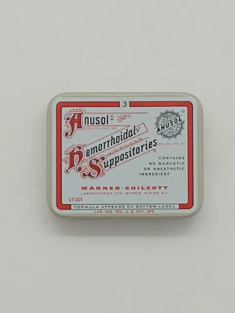 Vintage Miniature Anusol Hemorrhoidal Suppositories Physician's Sample Tin MINT