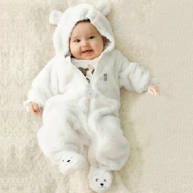 Newborn Baby Girls Boys Cartoon Bear Fluffys Hooded Romper Jumpsuit Outfits