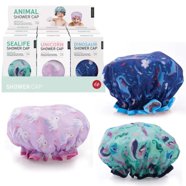 IS Gift - Kids Animal Shower Caps - Elasticated Stretchy Band - 3 Designs