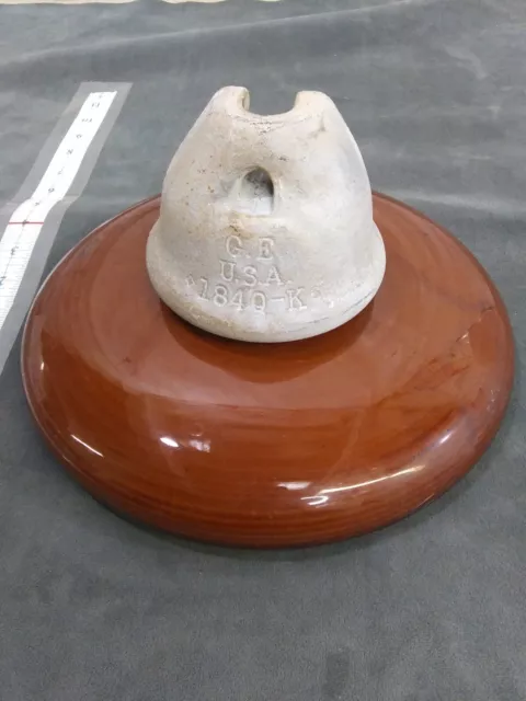 VINTAGE RARE LARGE BROWN PORCELAIN LOCKE INSULATOR w/ METAL ROD...1840-k6 w/chip