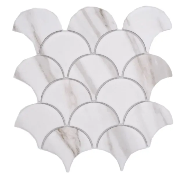 Bandejas de mosaico de cerámica calacatta escamas de pescado blanco marrón grisáceo mate | 10 alfombras