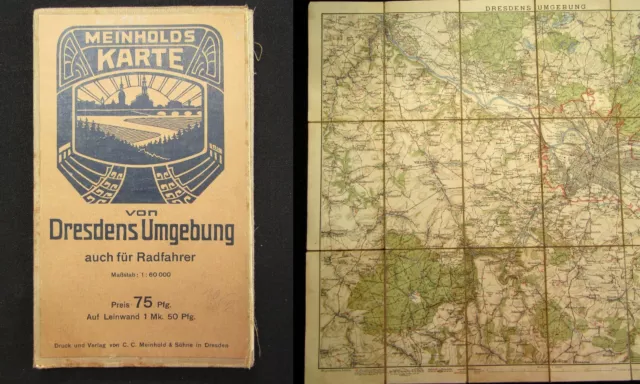 Meinholds Karte von Dresdens Umgebung 53 x 66 cm um 1915 Ortskunde Führer Guide