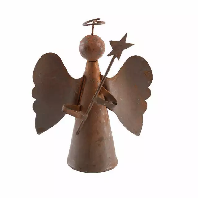 Set of 2 Rustic Tin Angel Christmas Tree Toppers / Shelf Sitter