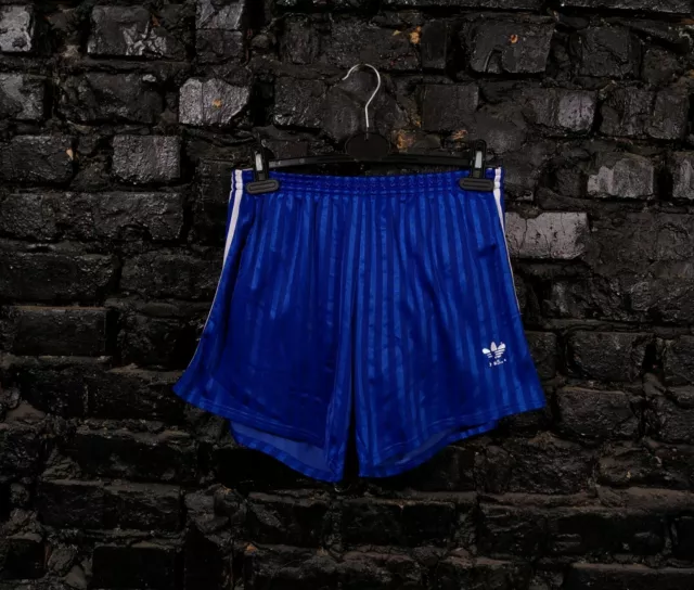 Adidas Vintage Running Shorts Blue White Polyester Mens Size S(M) L(L)