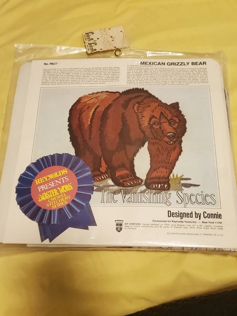 Reynolds Vanishing Species R627 Mexicano Oso Grizzly Crewel Kit de Costura 1974