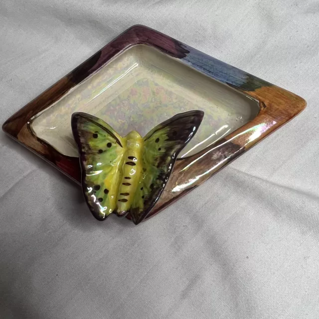Oldcourt Lustre Ware Painted Butterfly Trinket Dish Cream Special Gift Mum Gran