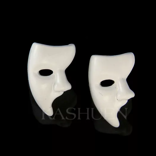 Phantom of the Opera Masquerade Mask White Enamel Broadway Musical Stud Earrings