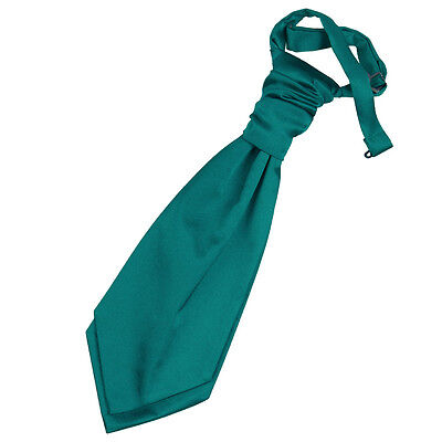 Teal Boys Satin Plain Solid Pre-Tied Ruche Wedding Cravat by DQT