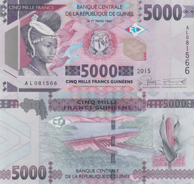 Guinea 5000 Francs (2015) - Tribal Woman/Hydro Dam/p49 UNC