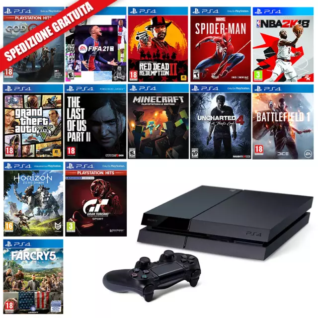 Sony Playstation 4 Ps4 Usata con Giochi con Controller Originale Jet Black 500GB