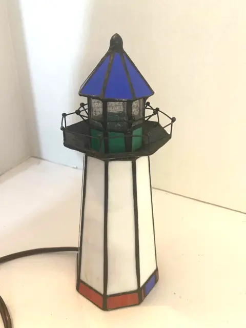 Tiffany Style Stained-Glass Lighthouse Lamp Nightlight 10" Vintage Home Trends