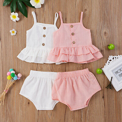 Toddler Kids Baby Girls Outfits Clothes T-shirt Vest Tops+Shorts Pants 2PCS Set