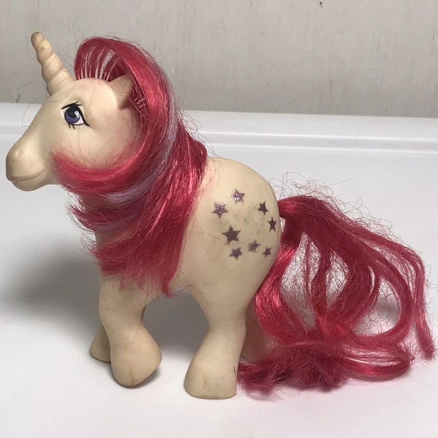 Vintage 1983 80s Hasbro My Little Pony Unicorn Moondancer White Pink Stars 5"