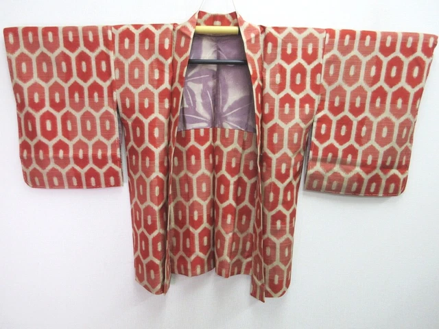 8222B4 Silk Vintage Japanese Kimono Haori Jacket Kikkou Meisen 2