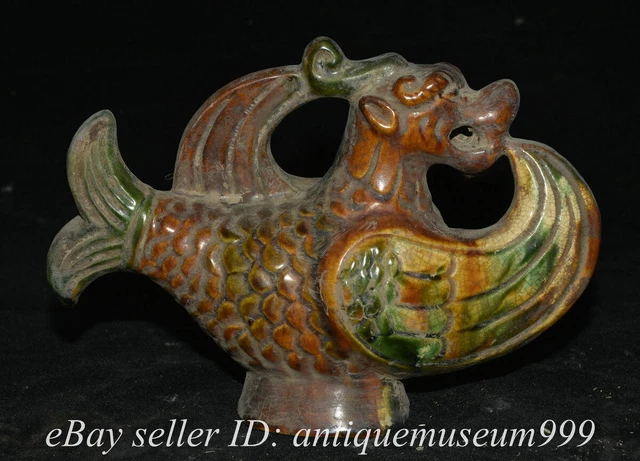 7.2" Chinese Tang Sancai Ceramics Dynasty Palace Dragon fish Sculpture Statue