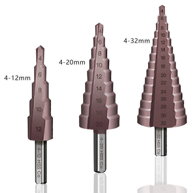 M35 Cobalt Step Drill Bit 4-12/4-20/4-32mm HSS Straight Groove Triangle Shank